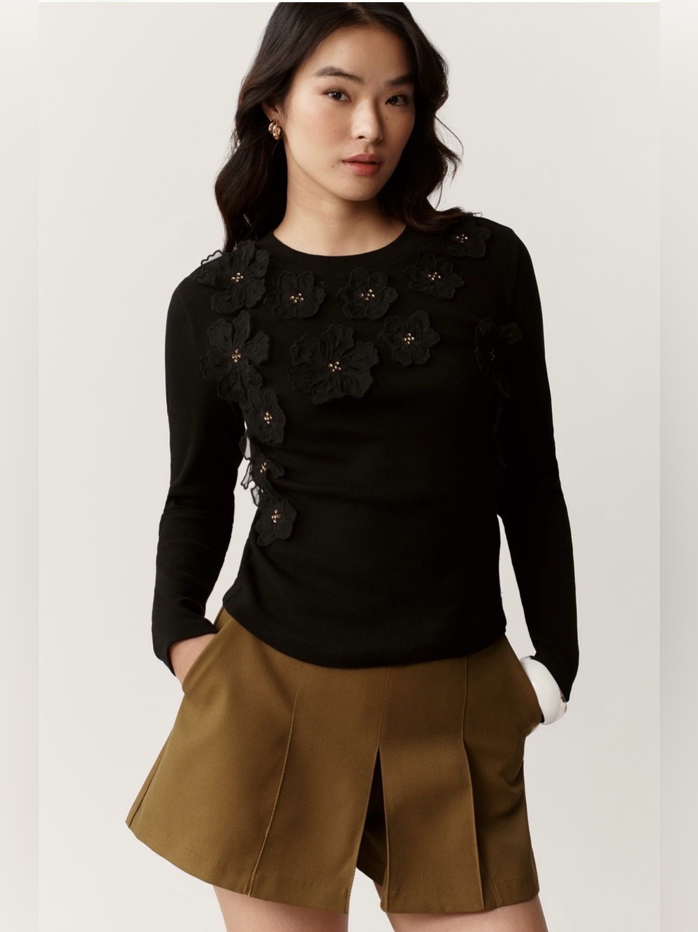 Anthropologie 3D Floral Crew-Neck Sweater